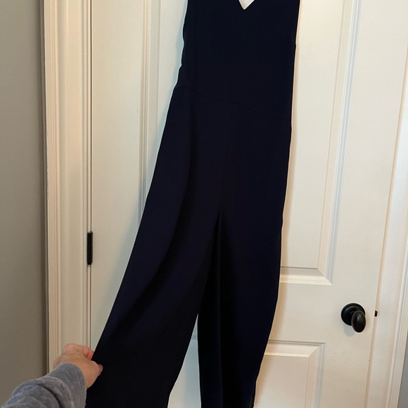 NWT LOFT Navy V-back V-front fully lined wide-leg jumpsuit - Picture 2 of 6